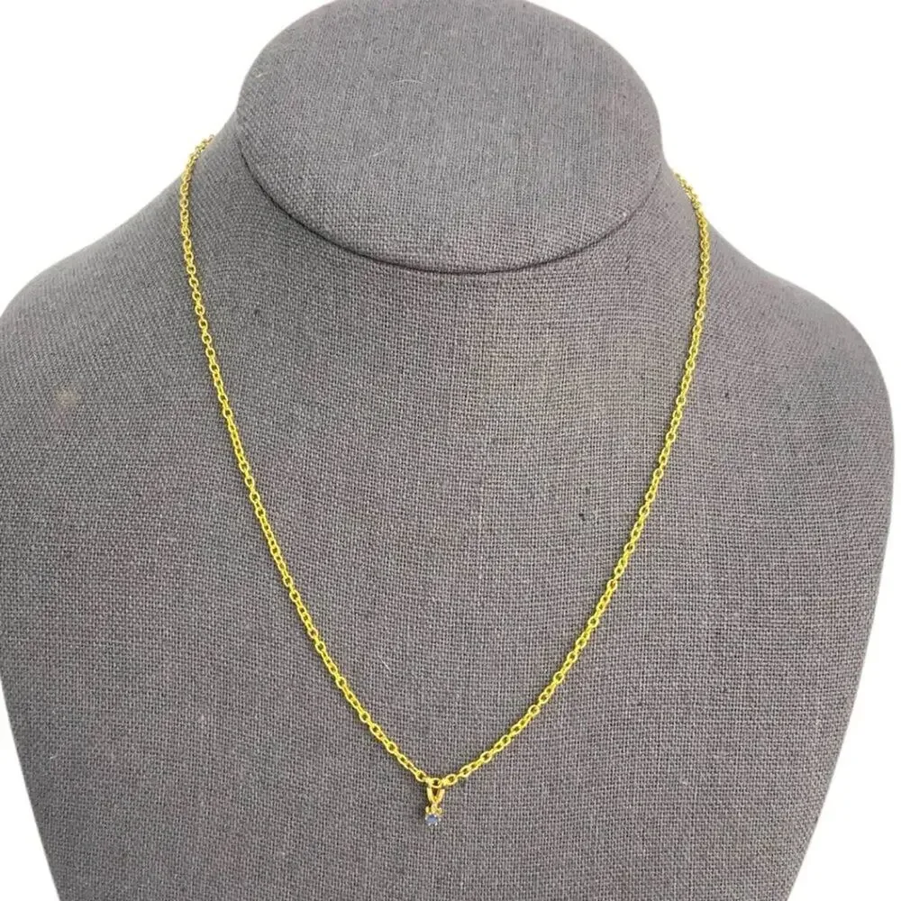 Delicate Gold Tone Blue Stone Charm Necklace